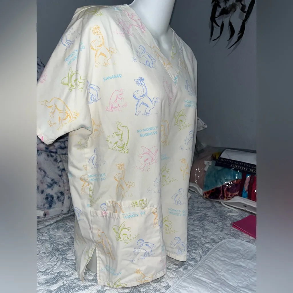 Vintage style Curious George Scrub Top Yellow Size M - Image 2
