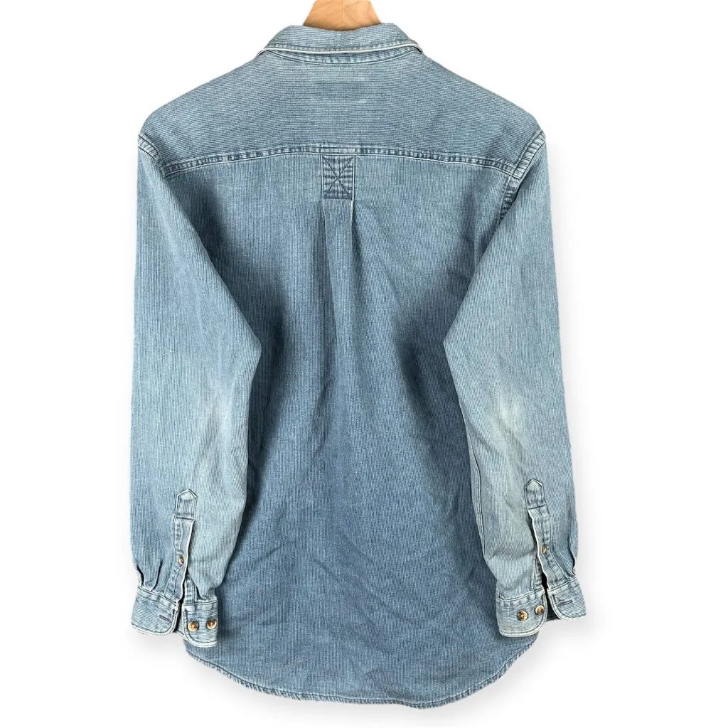 St Johns Bay Denim Button Up Shirt Women’s S Blue Long Sleeve Vintage Boyfriend - Image 4