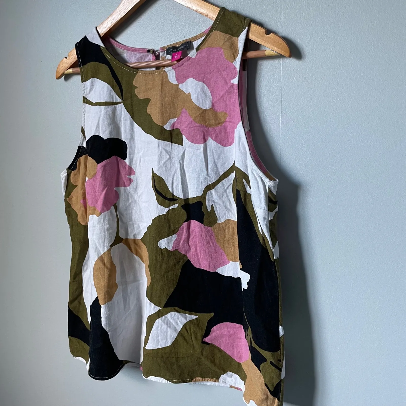 Vince Camuto Floral Print Sleeveless Linen Blend Tank Top Women's Size Large - Image 3