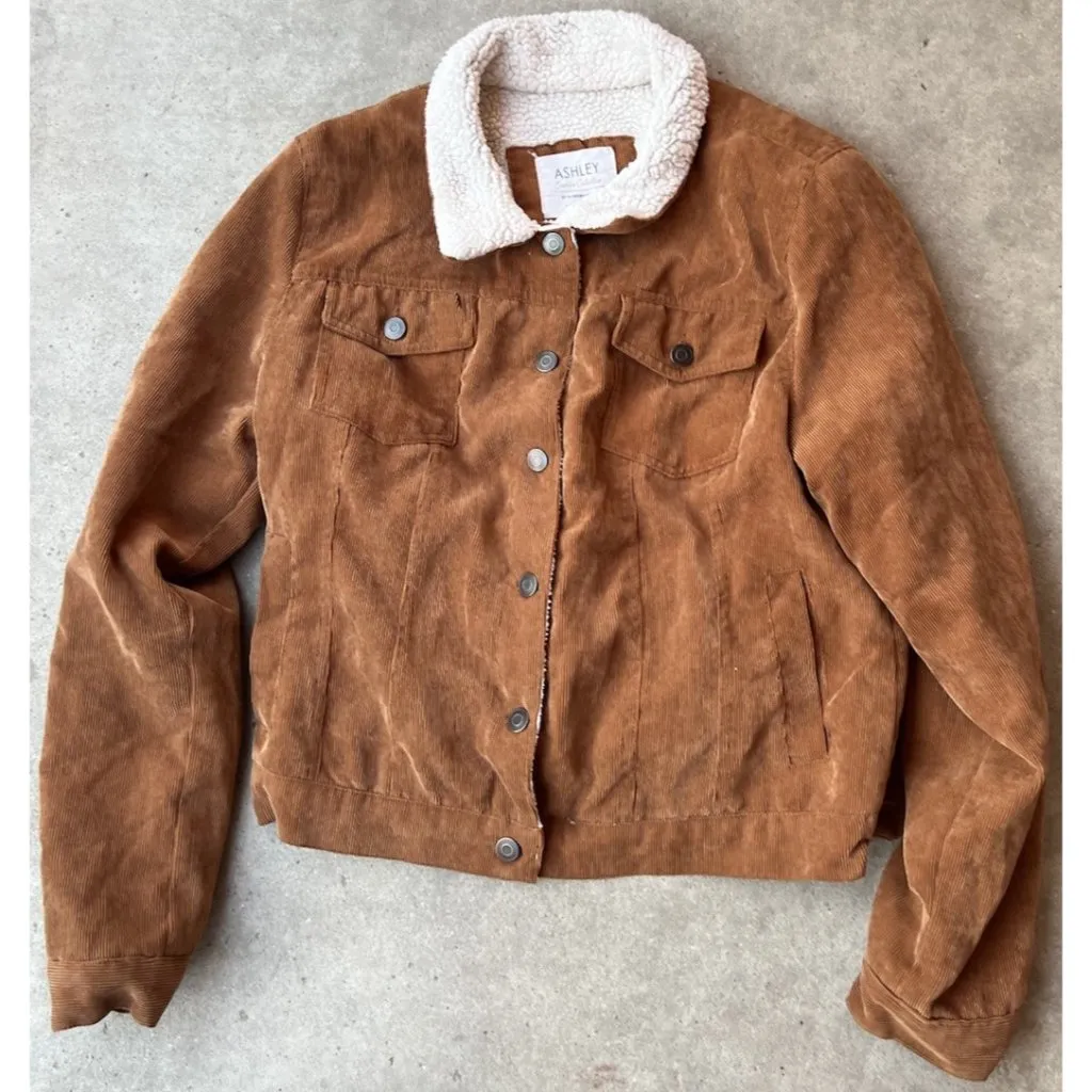 Ashley Sunrise Collection Tan Coruroy Sherpa Trucker Jacket XL Barn Coat Chores - Image 3