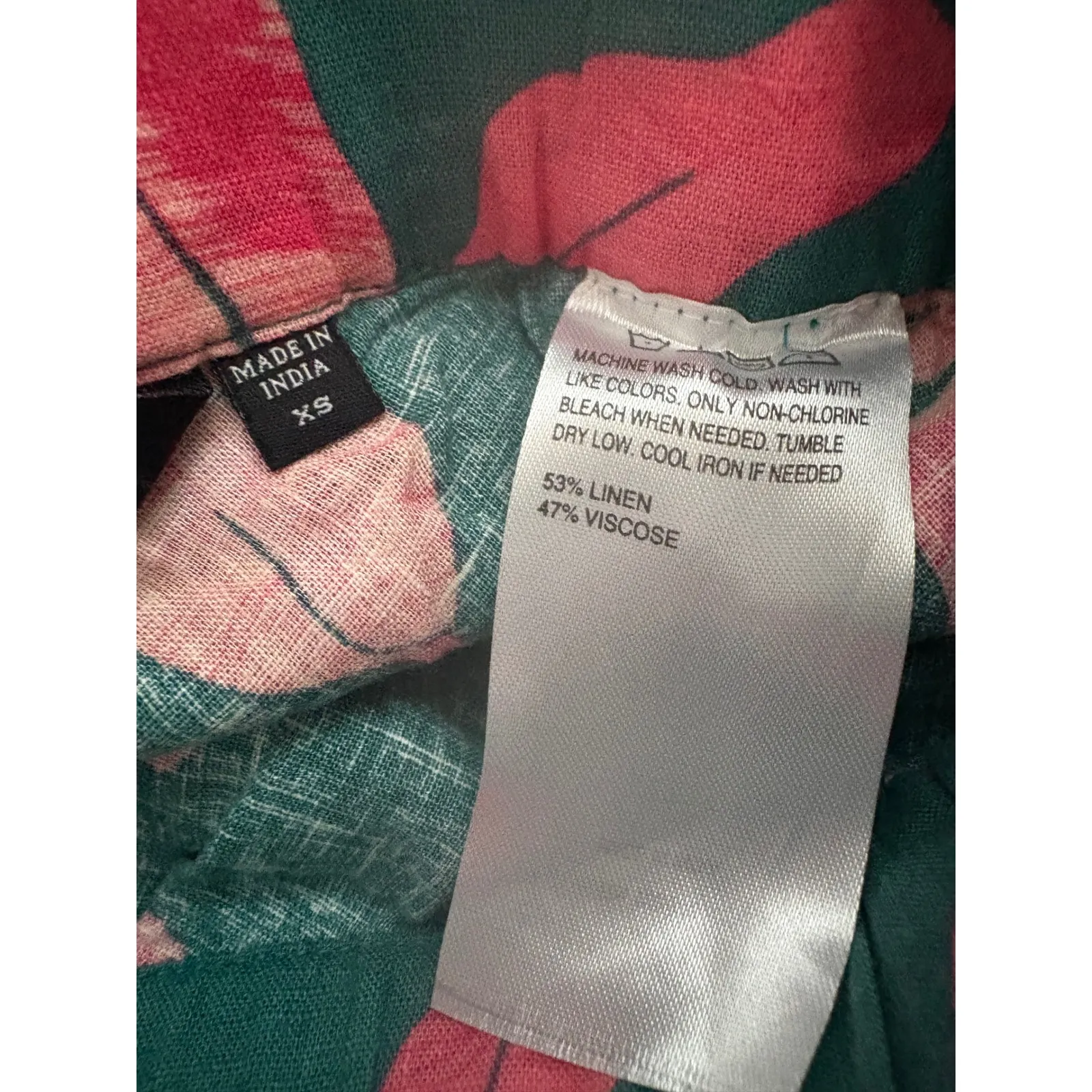 Colleen Lopez XS Skirt Green Pink Leaf Print Button Front Midi‎ Ruched - Image 7