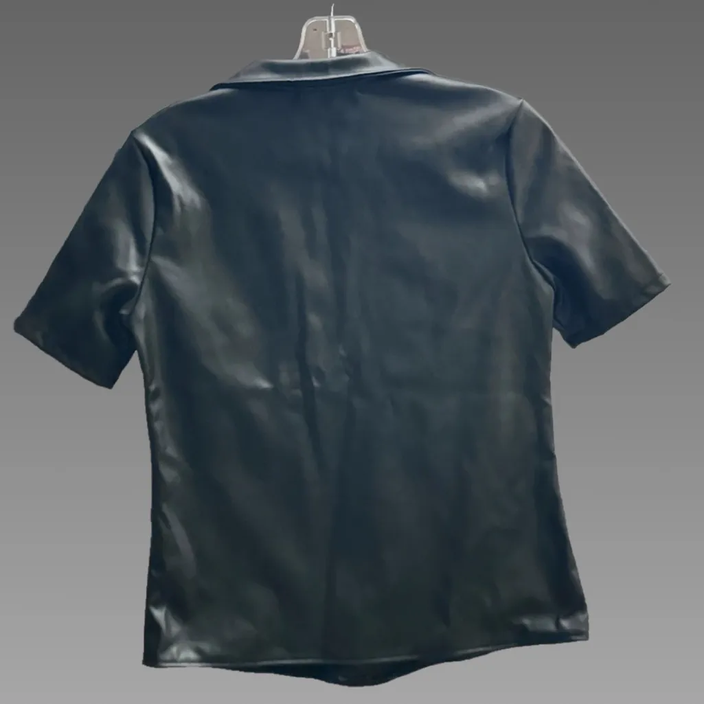 *NWOT* Leather Button Up Short Sleeve Shirt - Image 2