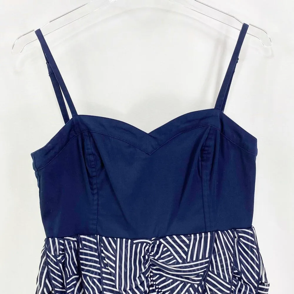 H&M Navy Blue Striped Empire Waist Sleeveless Mini Dress - Image 3