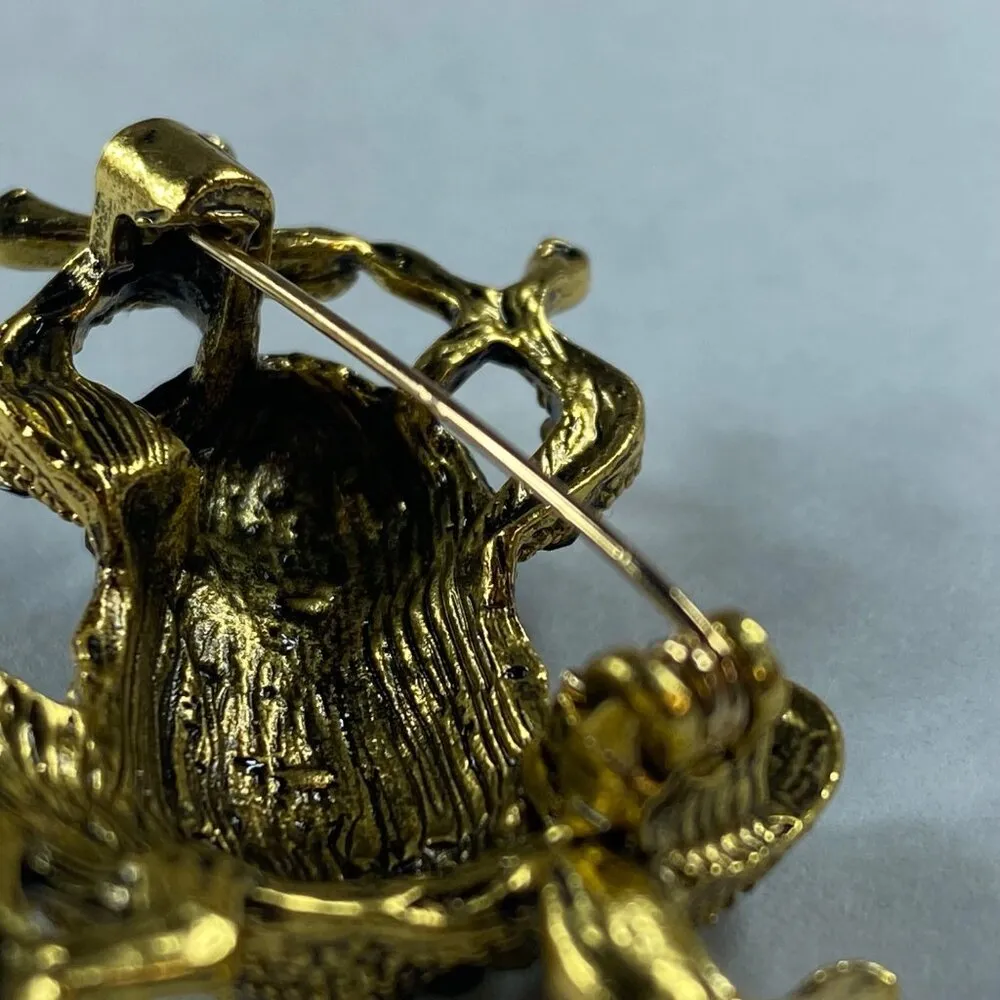 Frog Pin Brooch Gold Tone Metal Green Rhinestones Fashion Jewelry - Image 8