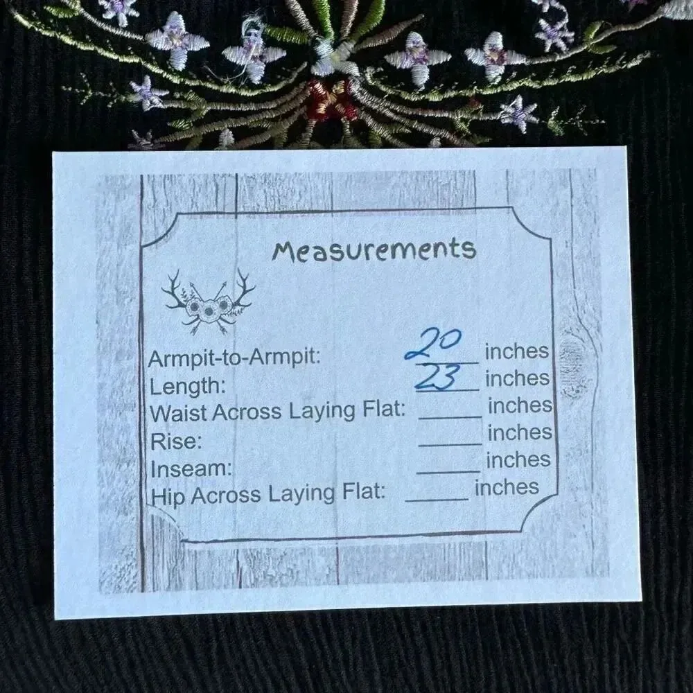 Forbidden Black Embroidered Floral Western Short Sleeves Bohemian Top SZ M #2218 Size M - Image 9