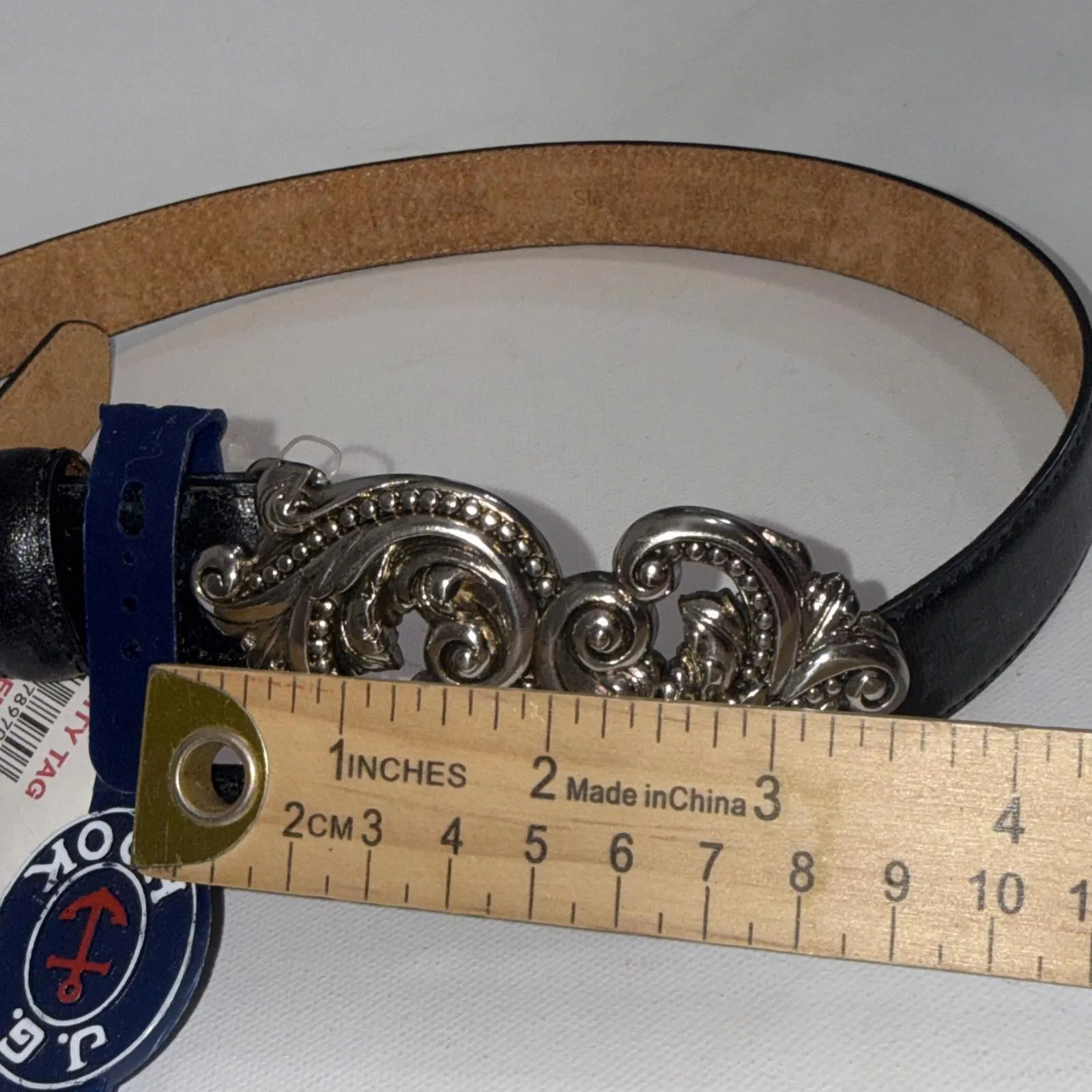 90’s Y2K J. G. Hook BLACK LEATHER SILVER SWIRL WESTERN BUCKLE BELT Small NWT - Image 8
