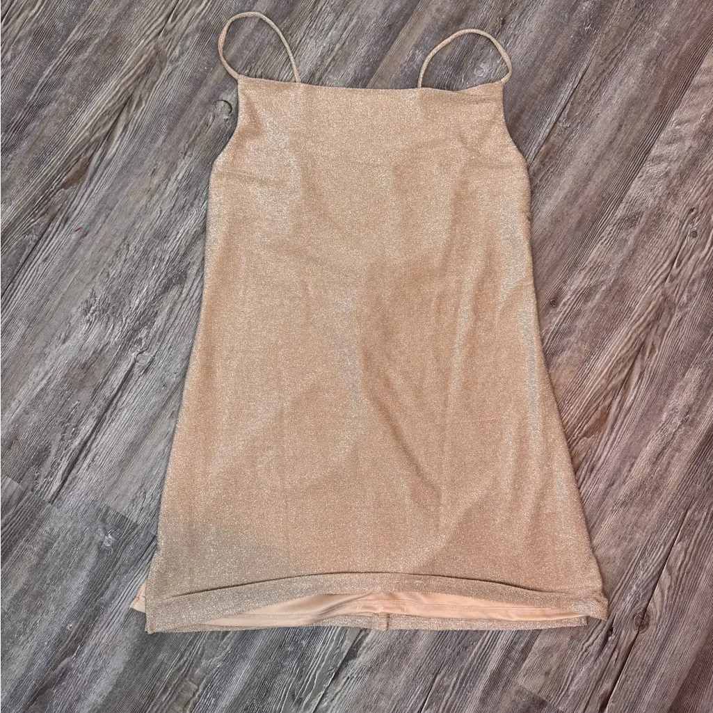 Princess Polly Womens Kailey Mini Dress Champagne Sparkly Spaghetti Size 6 Small - Image 2