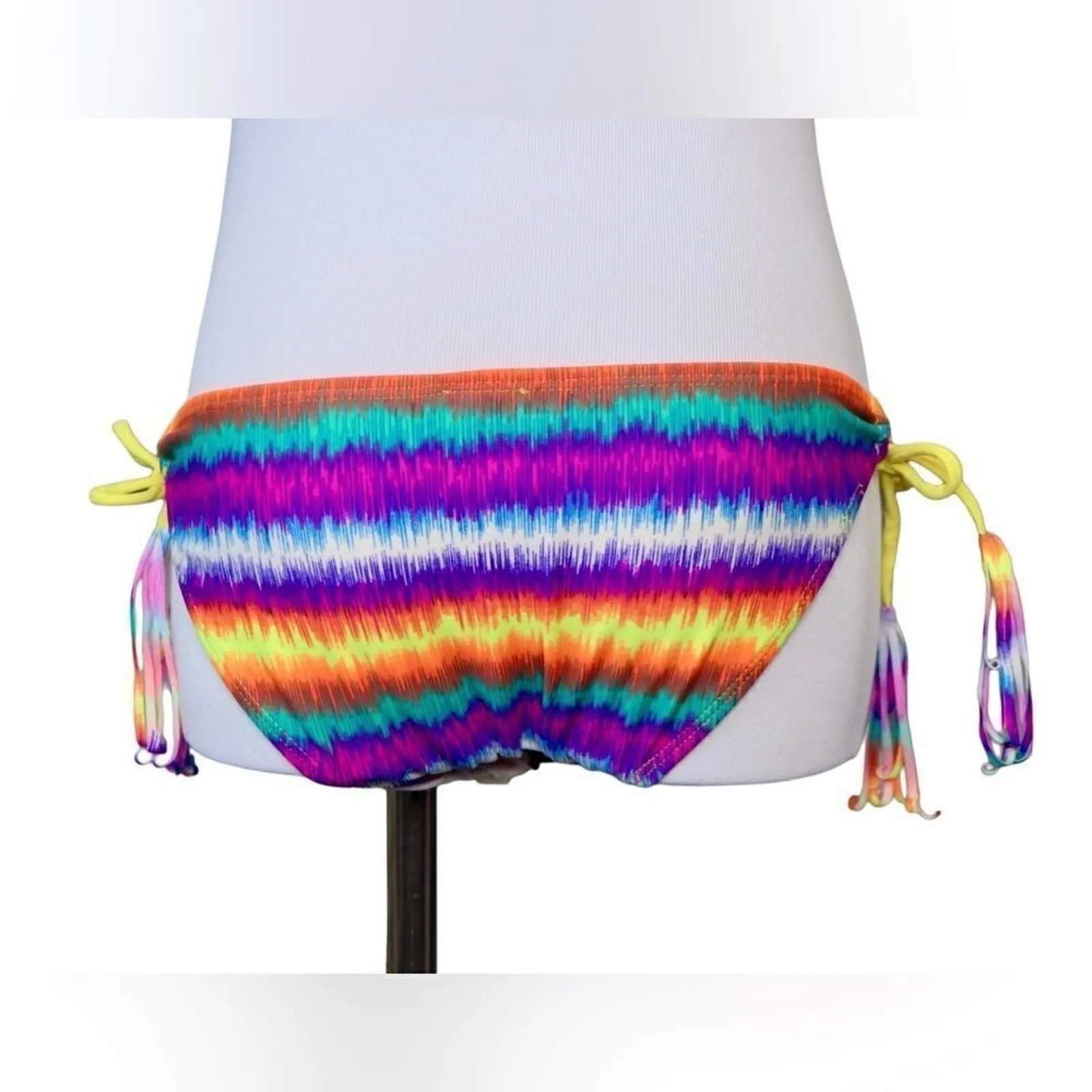 Eve's‎ Temptation Psychedelic Fringed Push Up Bikini Swimsuit SMALL NEW Hyperpop Yellow - Image 9