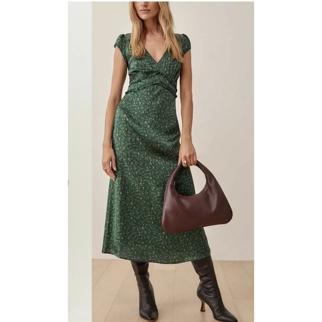 Reformation Kaye Silk Dress Women’s Size 8 Coriander Green Floral Seen On Tv - Image 11