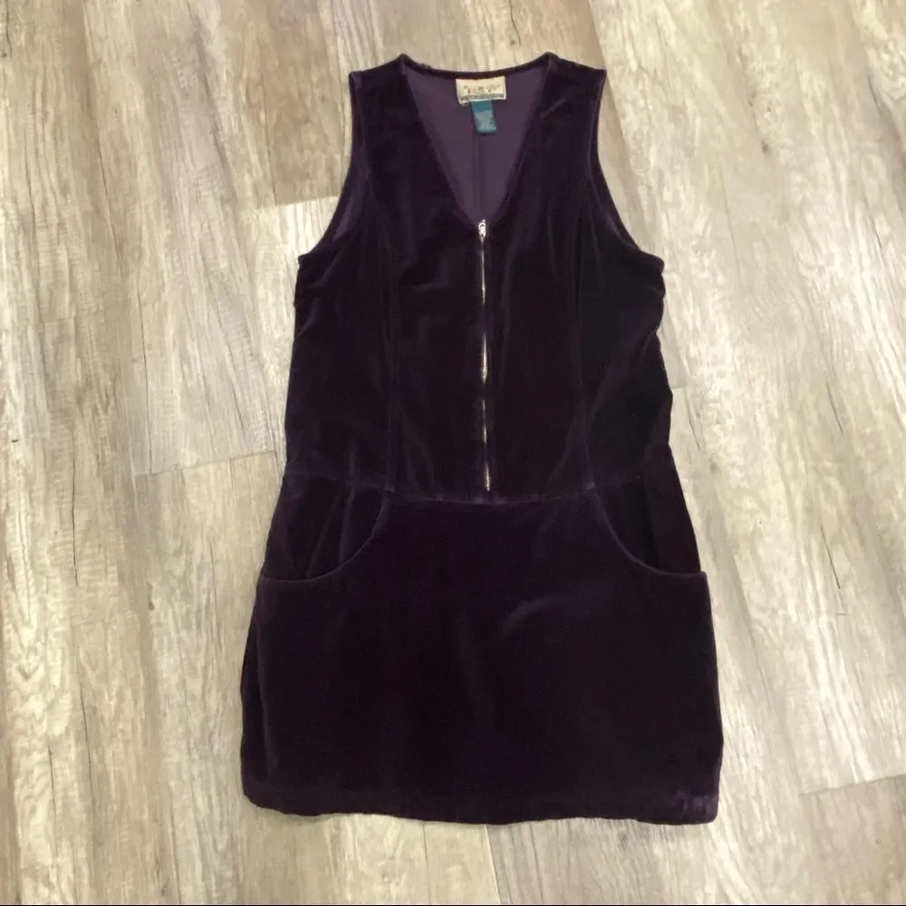 Vintage 90s Express Purple Velvet Romper Mini Dress Medium‎ Zipper 100% Cotton - Image 10