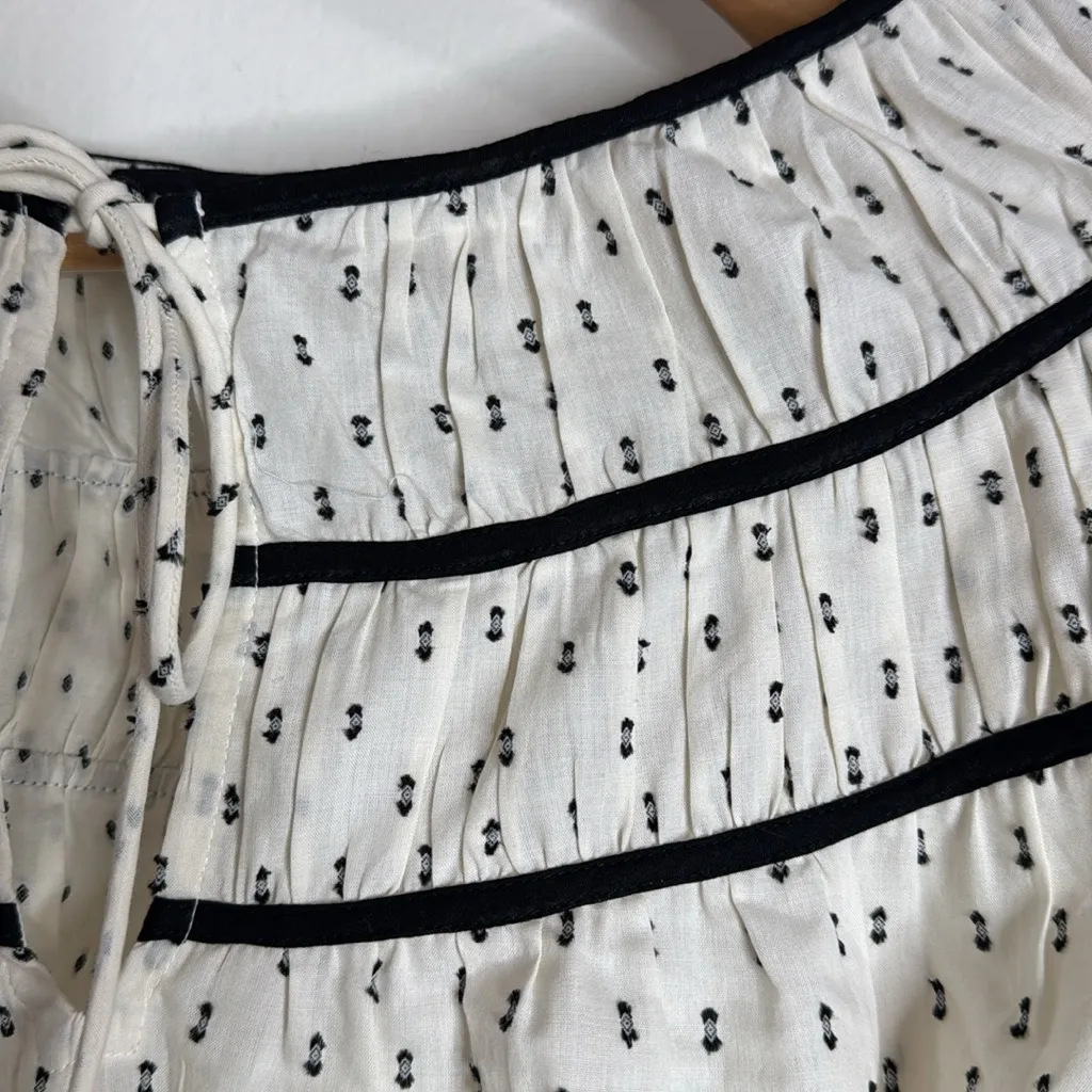 Lane Bryant Ivory/Black Front Split-Neck Popover Clip Dot Peasant Blouse size 18 - Image 6