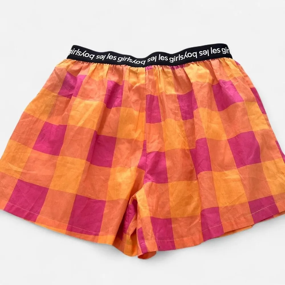 Les Girls Les Boys Pink Citrus Gingham Boxer Shorts NWT M Loungewear Streetcore - Image 5