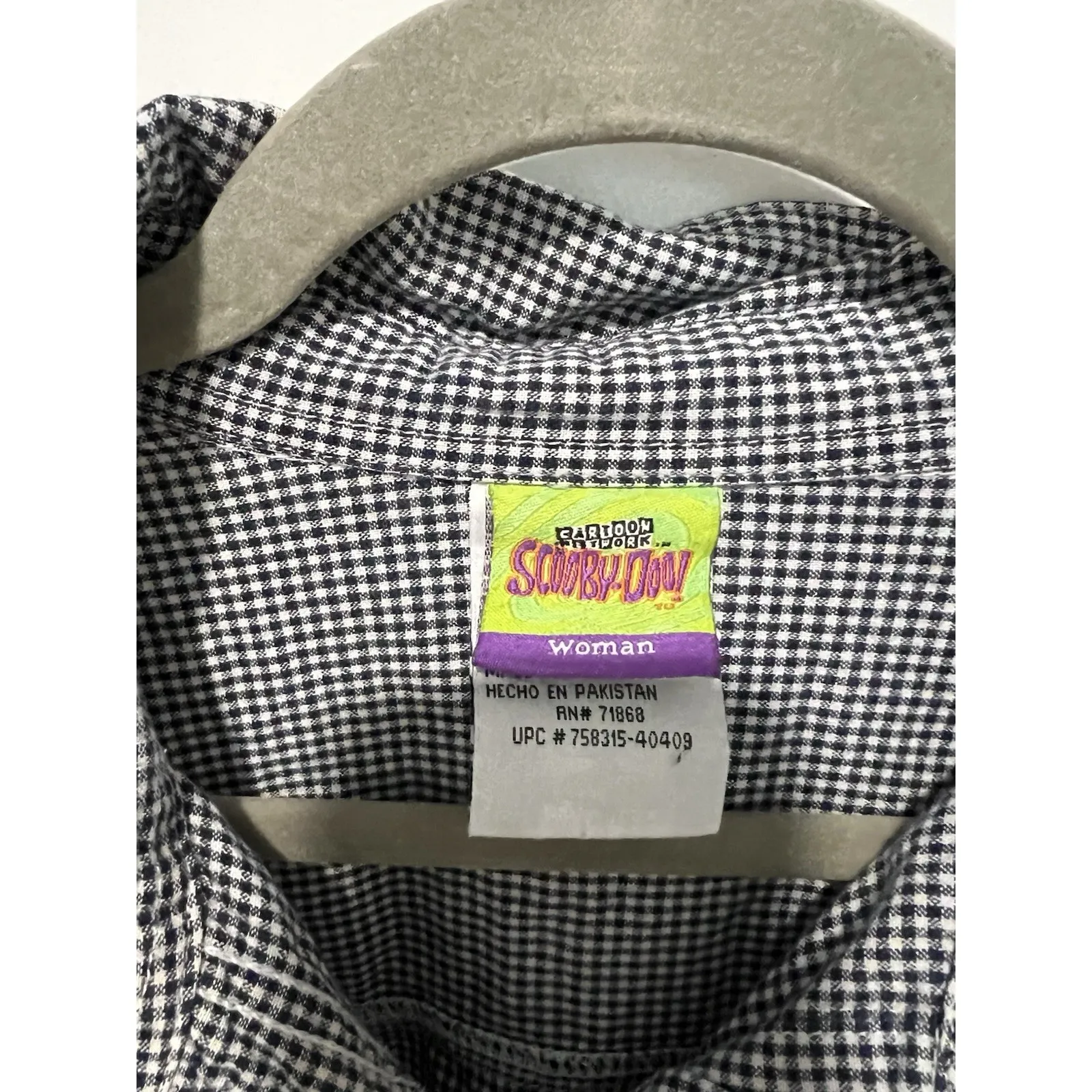Vintage SCOOBY DOO Women Casual Shirt Plaid Black‎ White Size 14/16 W - Image 5