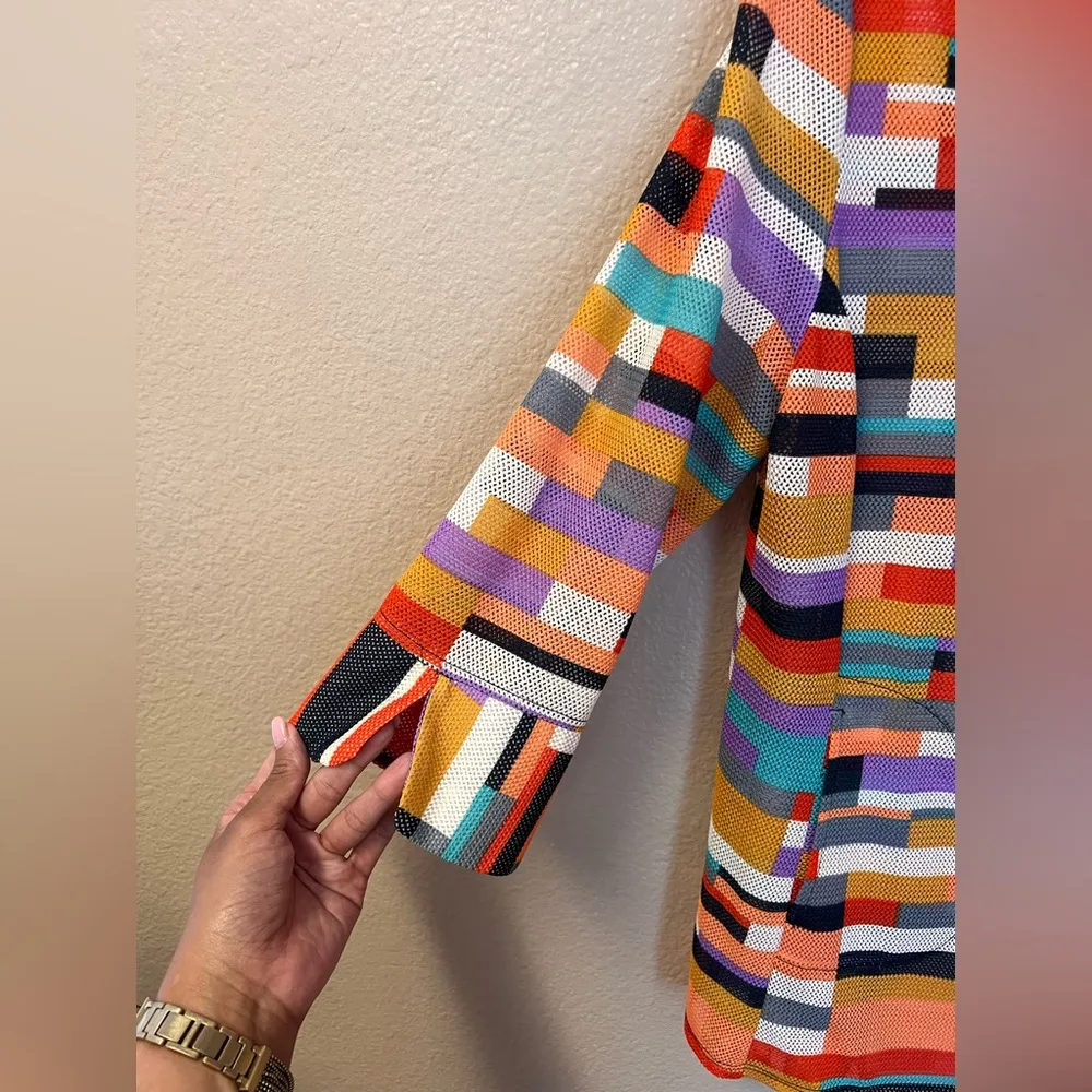 IC By Connie K Colorful Mesh Full Zip 3/4 Sleeve Stand up Collar Sz M Red Size M - Image 2