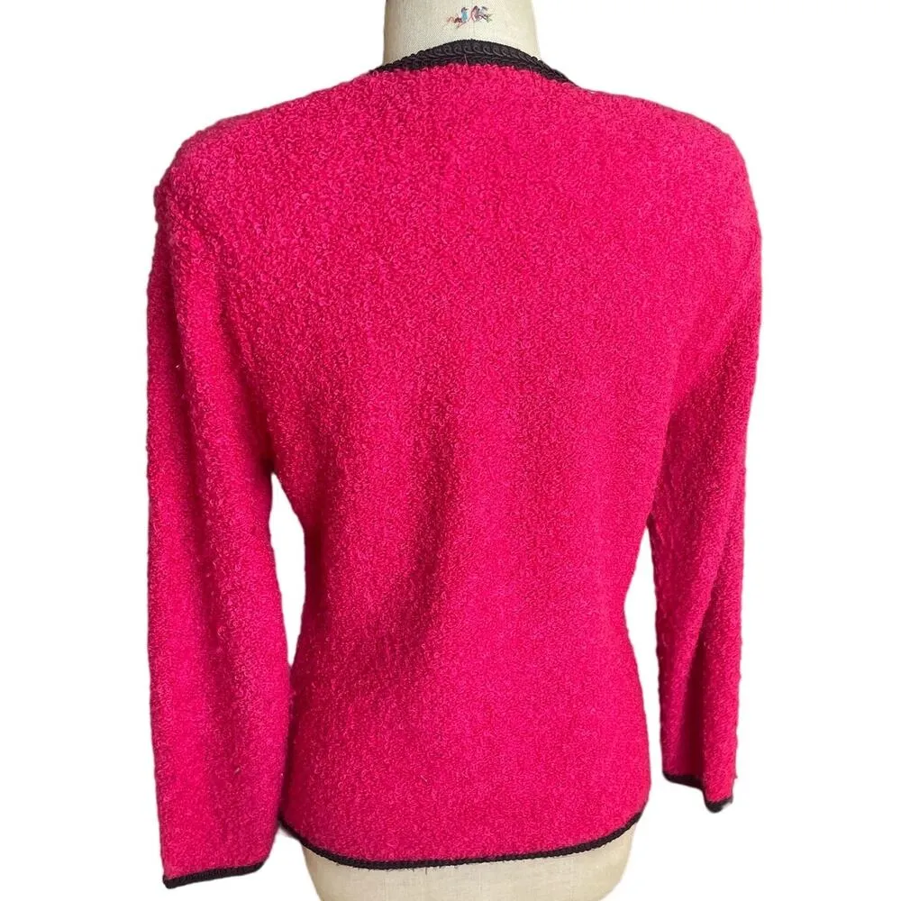 Vintage 90s Robinson's Hot Pink Boucle Sweater Blazer Size Medium - Image 3