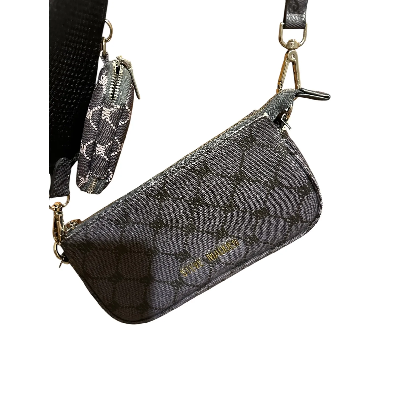 Steve Madden Crossbody Bag SM‎ Monogram Mini Baguette with Coin Purse Black - Image 2