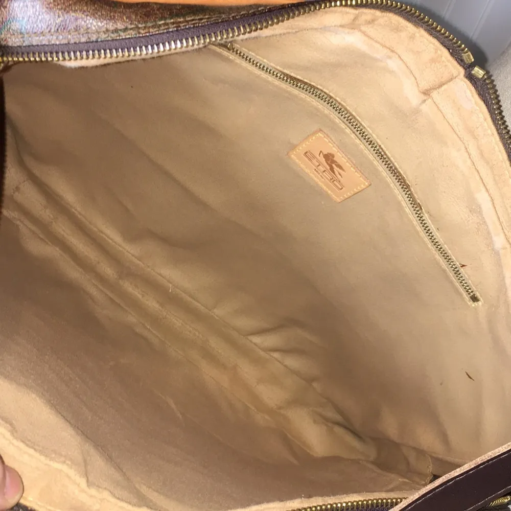 ETRO MILANO Red Paisley Coated Canvas and Vachetta Leather Top Handle Briefcase - Image 11