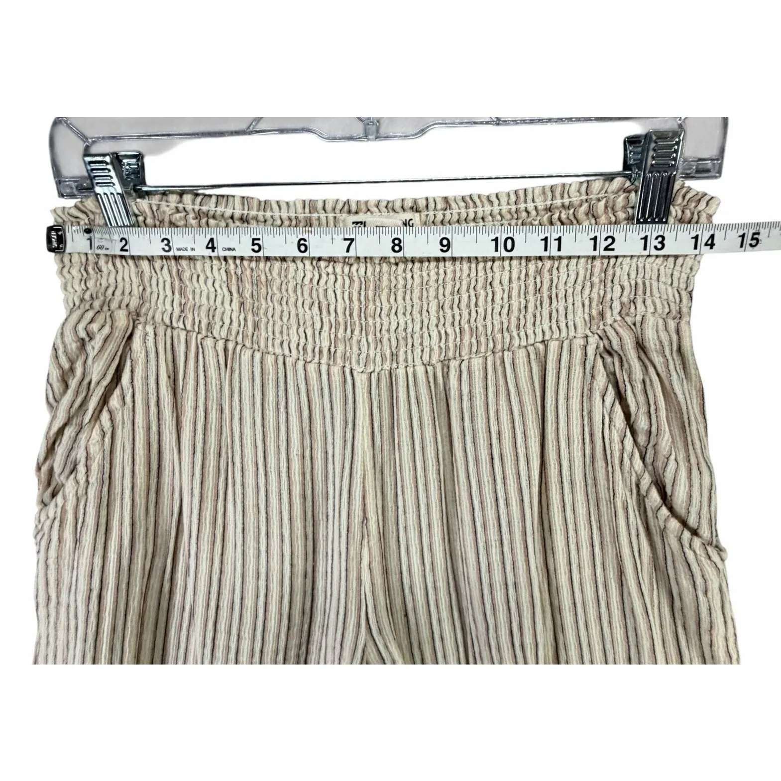 Billabong Wide Leg Pants Womens L Cream New Waves Stripe Beach Coastal Chic - Image 4