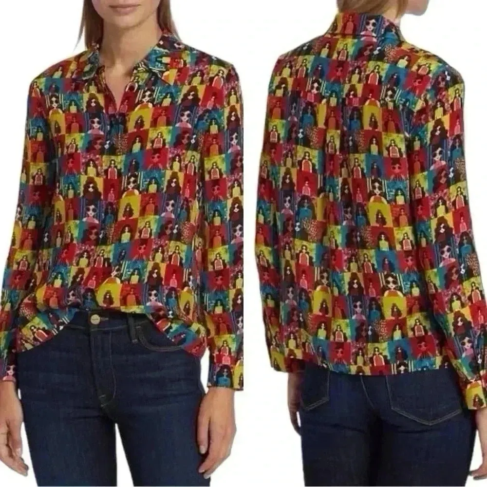 Alice + Olivia Willa Silk Button Up Blouse XS - Image 6