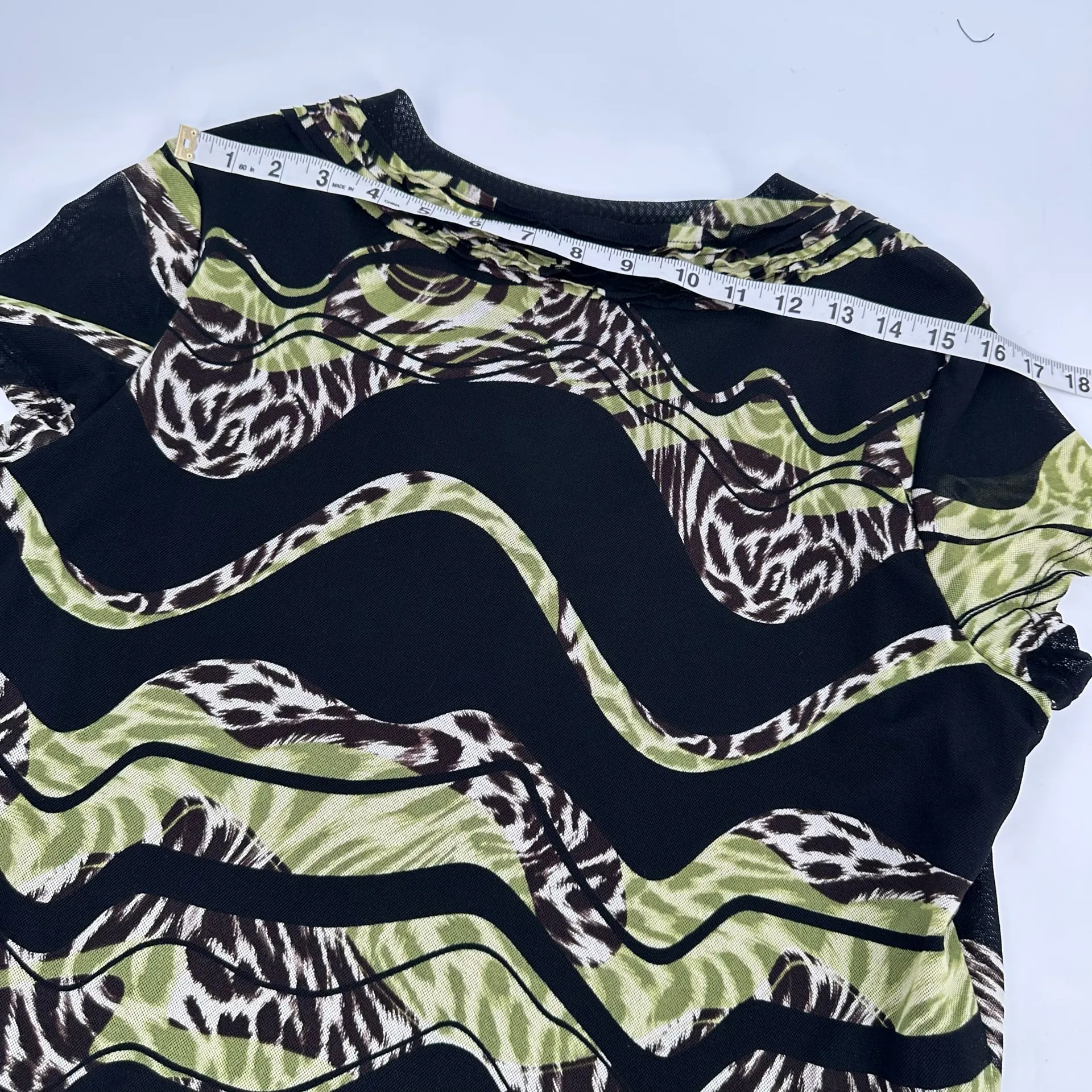 Dana Buchman Top Black Layered Mesh Short Sleeve Animal Print Womens L Career  - Image 11