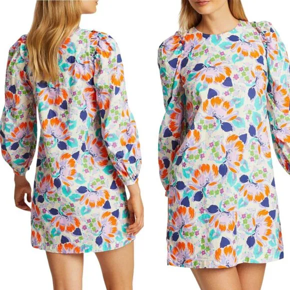CECILIE COPENHAGEN Mirna Dress Mini Shift Ivory Blue Orange Floral Large NWT - Image 2