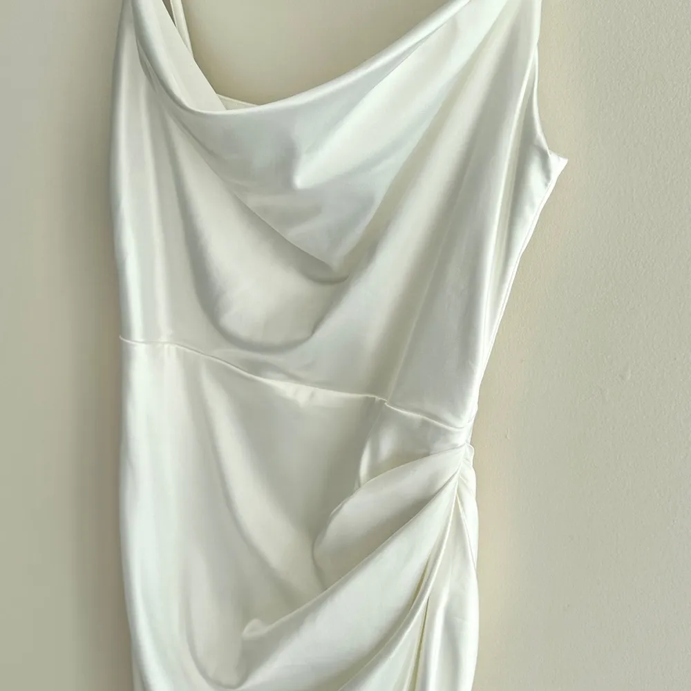Satin Inspired Silky Midi Cowl Neck Dress, Bridal Shower Graduation Dress, S/M White Size undefined - Image 10