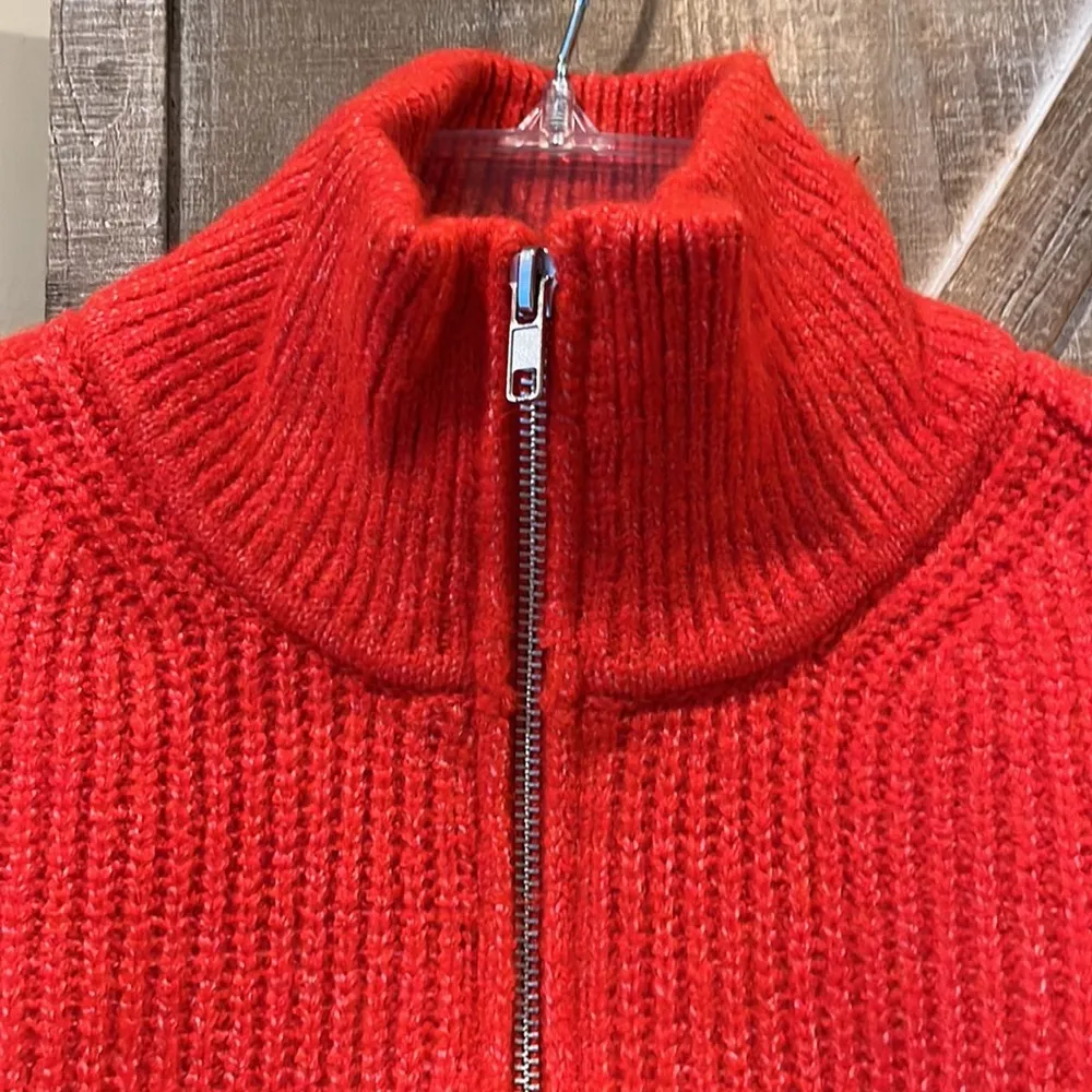 Red Cozy Vince Camuto Sweater Crossfire Acrylic Zip Neck - Image 9