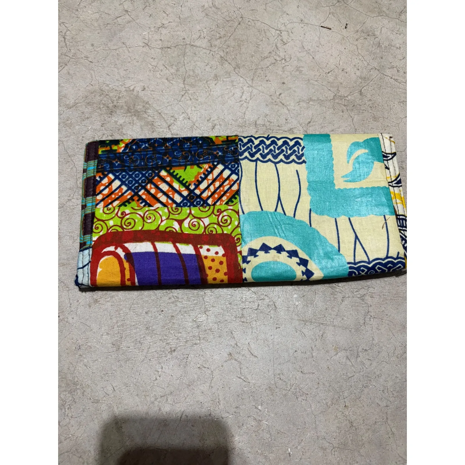 Boho Patchwork Wallet Clutch Multicolor Canvas Zip Around Blue - Image 2