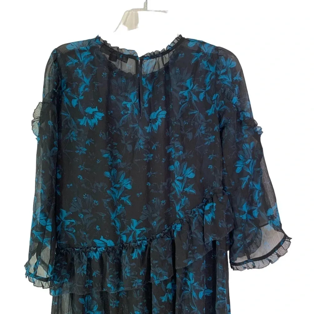AllSaints Macey Cultivar Chiffon Floral Midi Dress Black and Blue Size XS NWT - Image 10