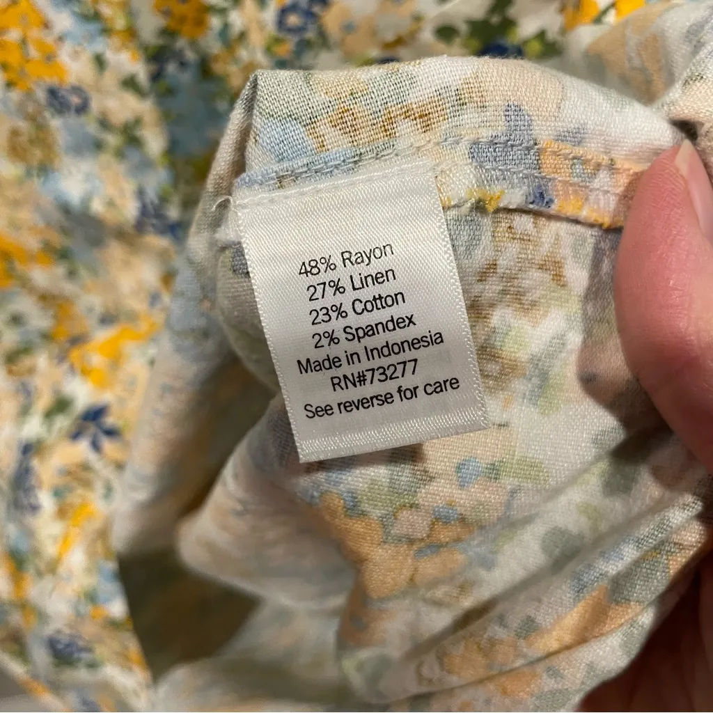 Sweet NWT Lauren Conrad linen blend floral cottagecore mini dress pull on style - Image 6