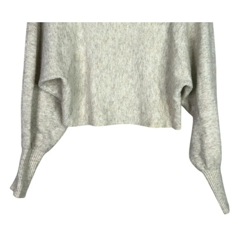 Zara Oversized Crop Wool Blend Long Sleeve Stretch Knit Hoodie Sweater S Cream - Image 6