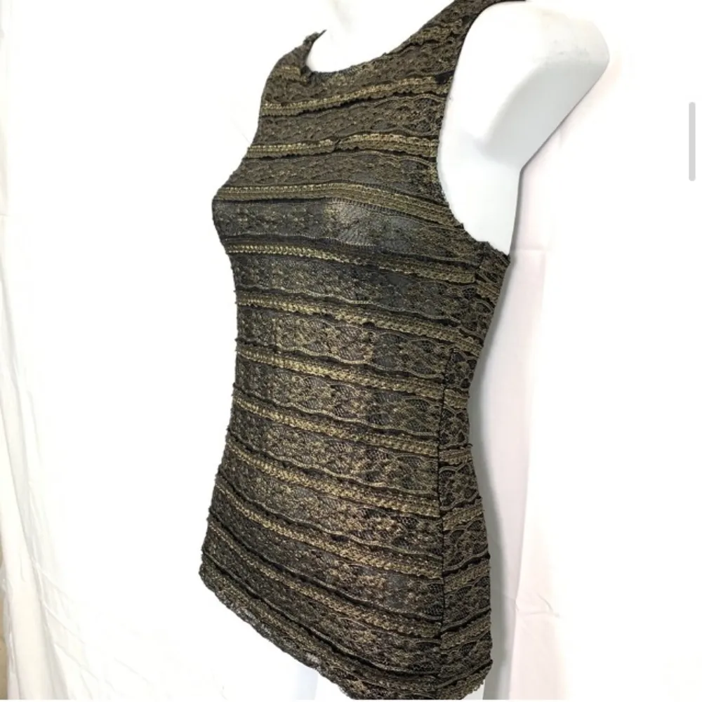BEBE Gold Black Lace Back Zip Sleeveless Top Blouse Tank Shirt EUC S - Image 3