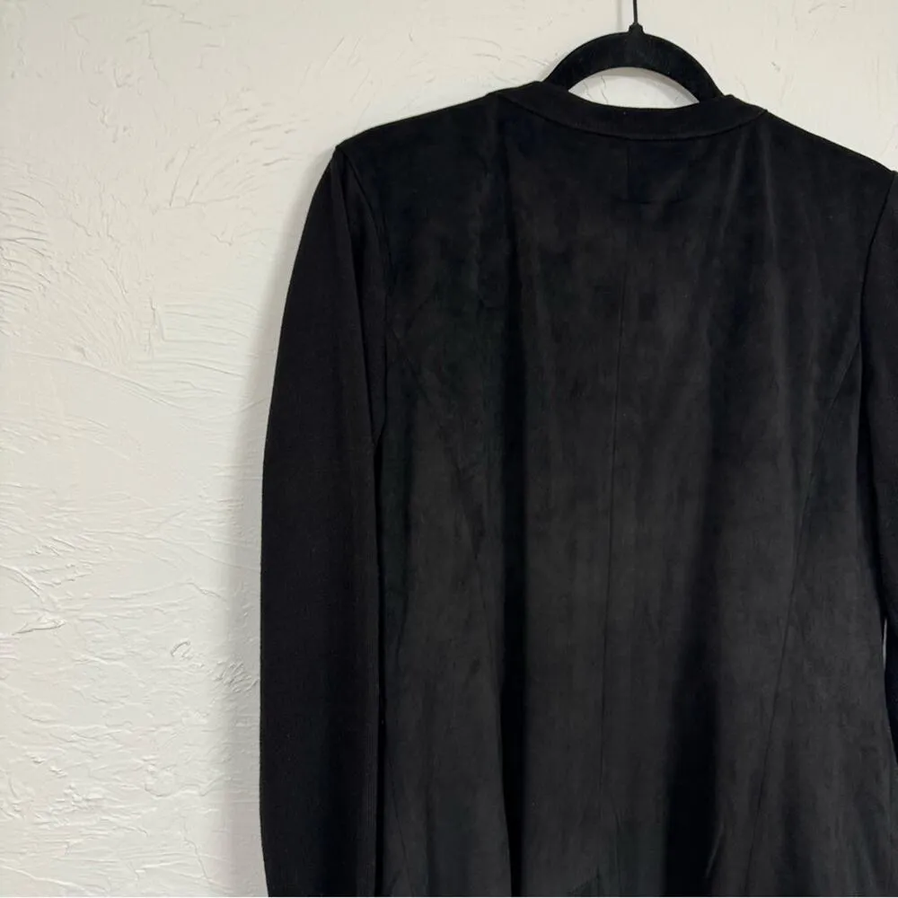 H By Halston Black Faux Suede Full Zip Long Line Duster Jacket Women’s 10 Preppy - Image 8