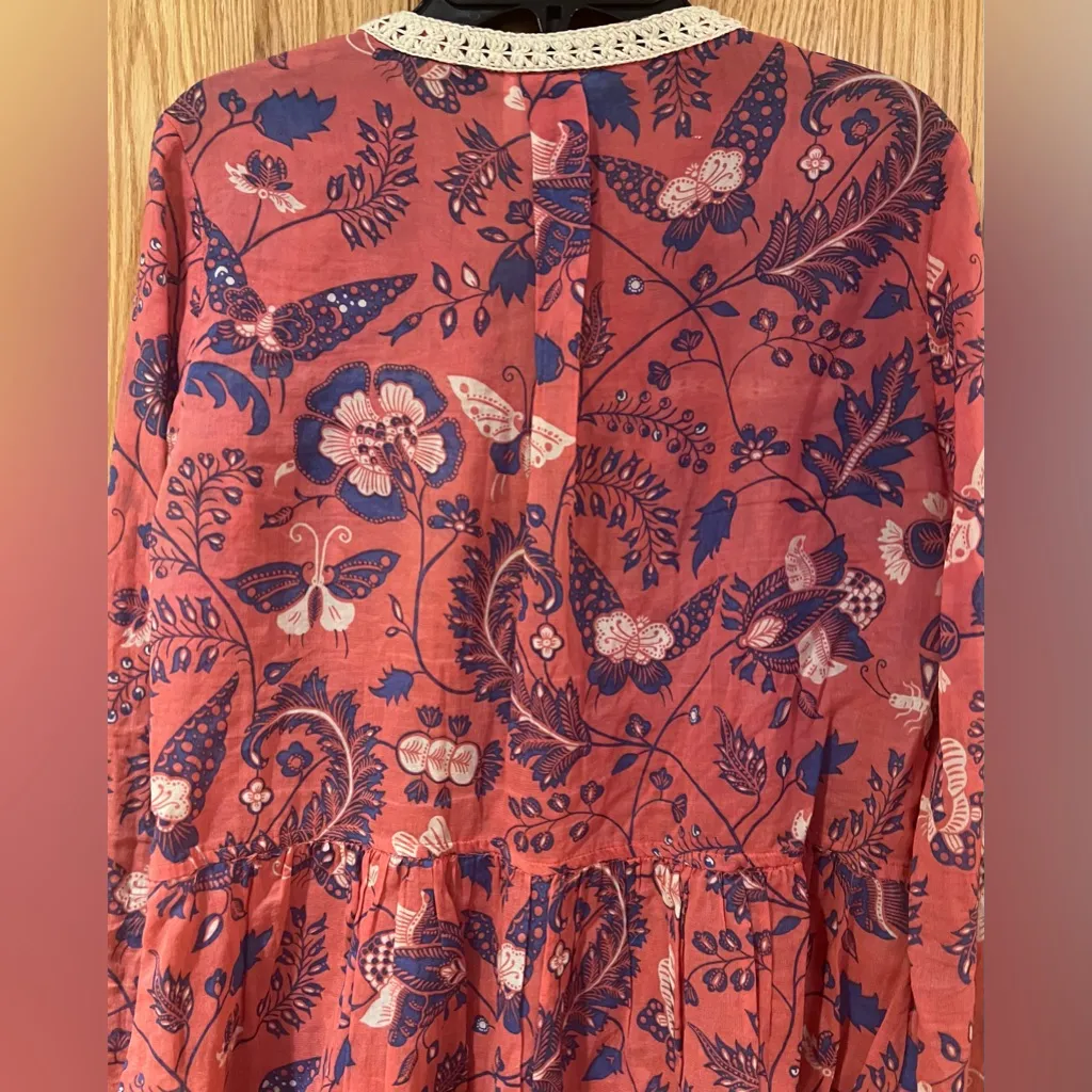 Maeve x Anthropologie‎ Abella Floral & Butterfly Crochet Pintuck Tunic Blouse 2 - Image 12
