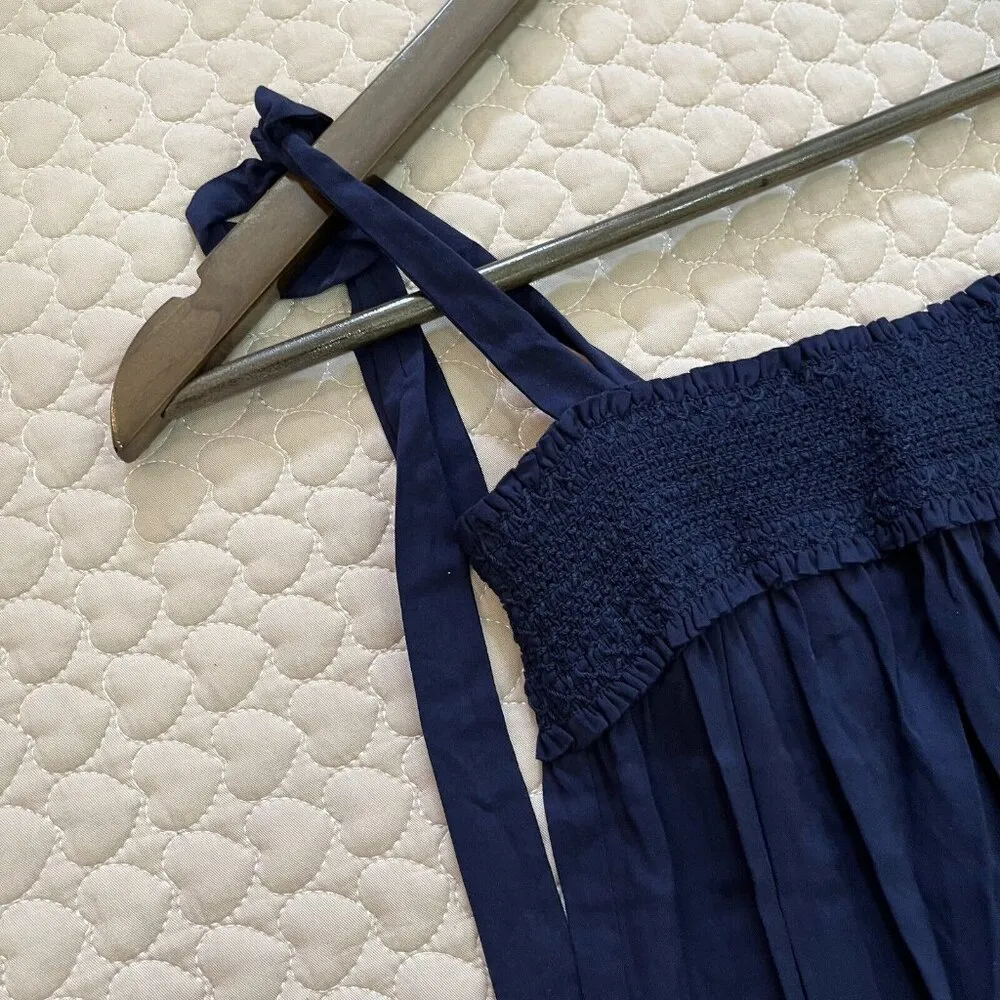 NWOT Tory Burch Smocked Shoulder-Tie Jumpsuit Size XS Navy Blue - Image 7