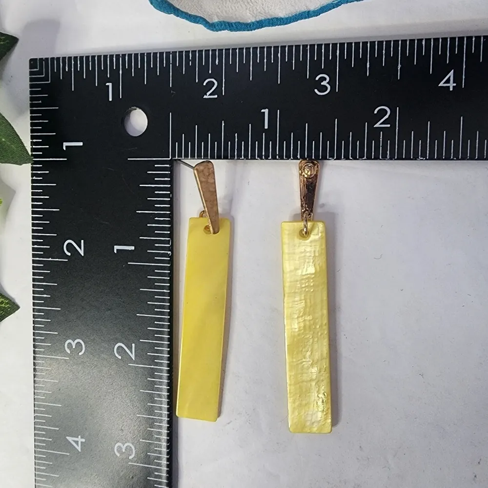 Genuine Shell Yellow Rectagular Drop Earrings - Image 5