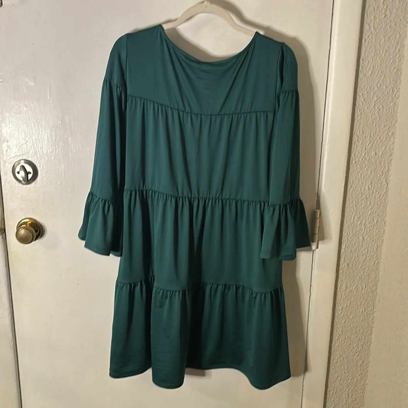 Agnes & Dora Holiday Babydoll Dress Emerald XS Flounce Sleeves Boho Festival - Image 4