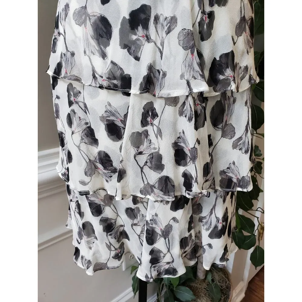 White House Black Market Fit & Flare Dress Womens 2 Floral Silk Off The Shoulder - Image 9