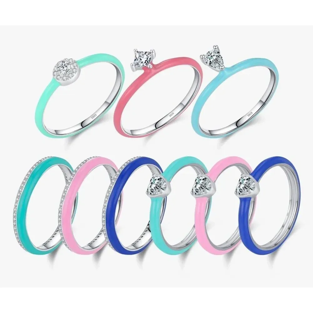 Pink Ceramic Ring‎ w/ Diamond Simulate |925 Sterling Silver - Image 3