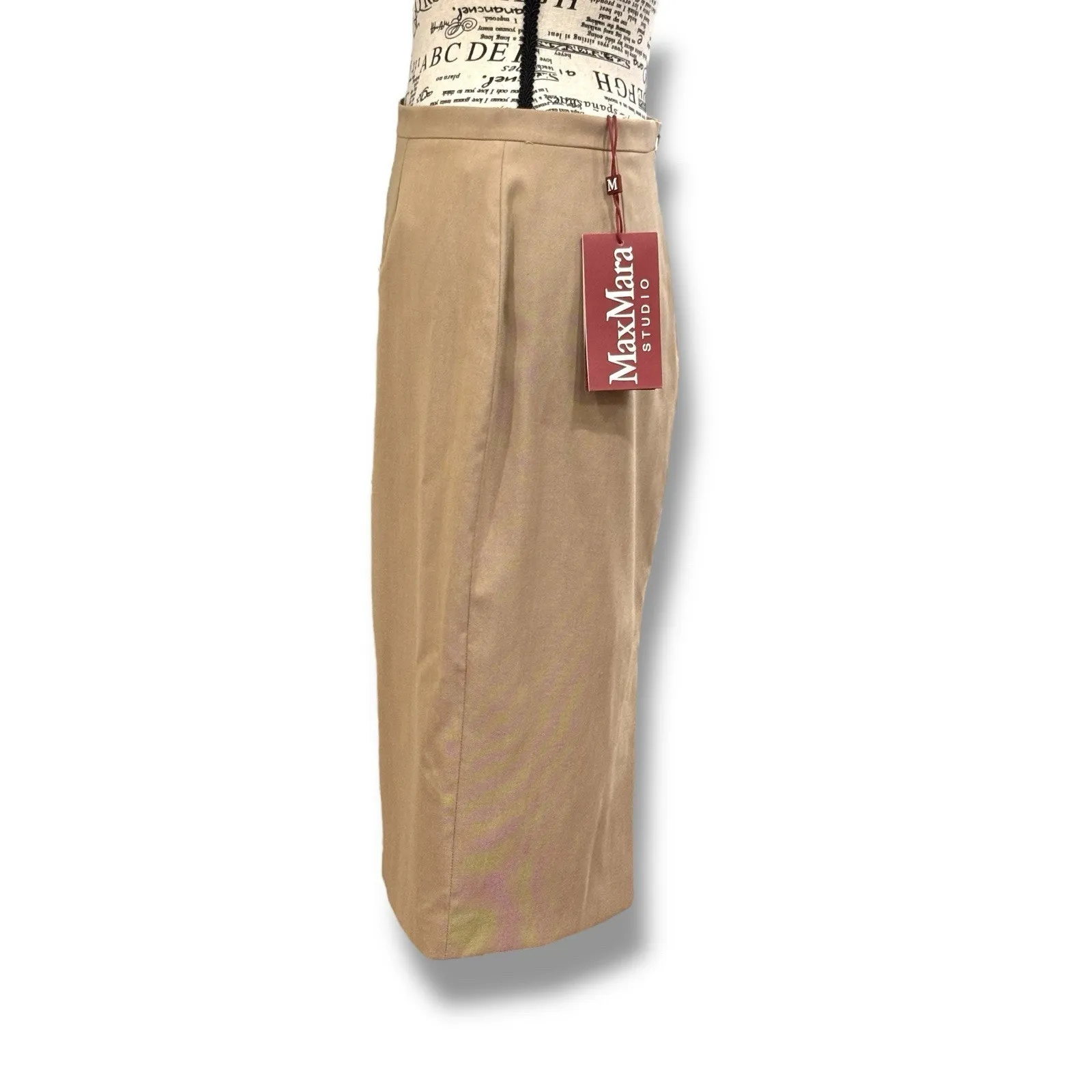 NWT Max Mara Size 8 Tan Wool Silk Pencil Skirt Classic Designer Capsule Brown - Image 3