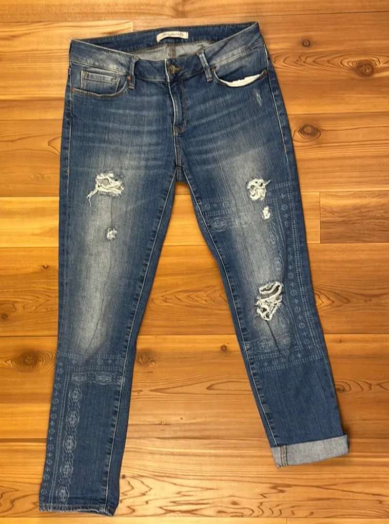 Mavi Jeans Emma Slim Boyfriend Low Rise Dark Wash Blue Denim Distressed size 28 - Image 1