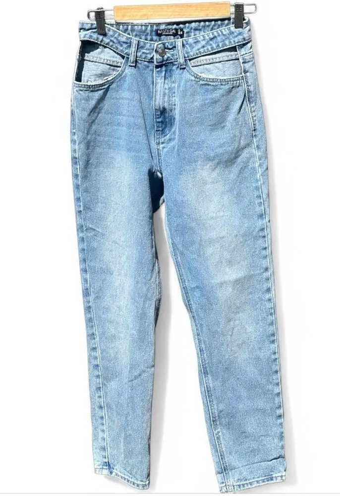 NASTY GAL Cut Out High Waisted Mom Jeans - Image 2