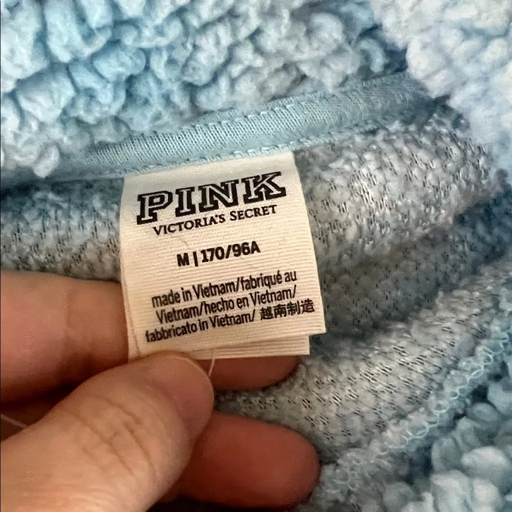 VS Pink Wide Funnel Neck Fleece Hoodie Blue/White Size Medium - Image 7