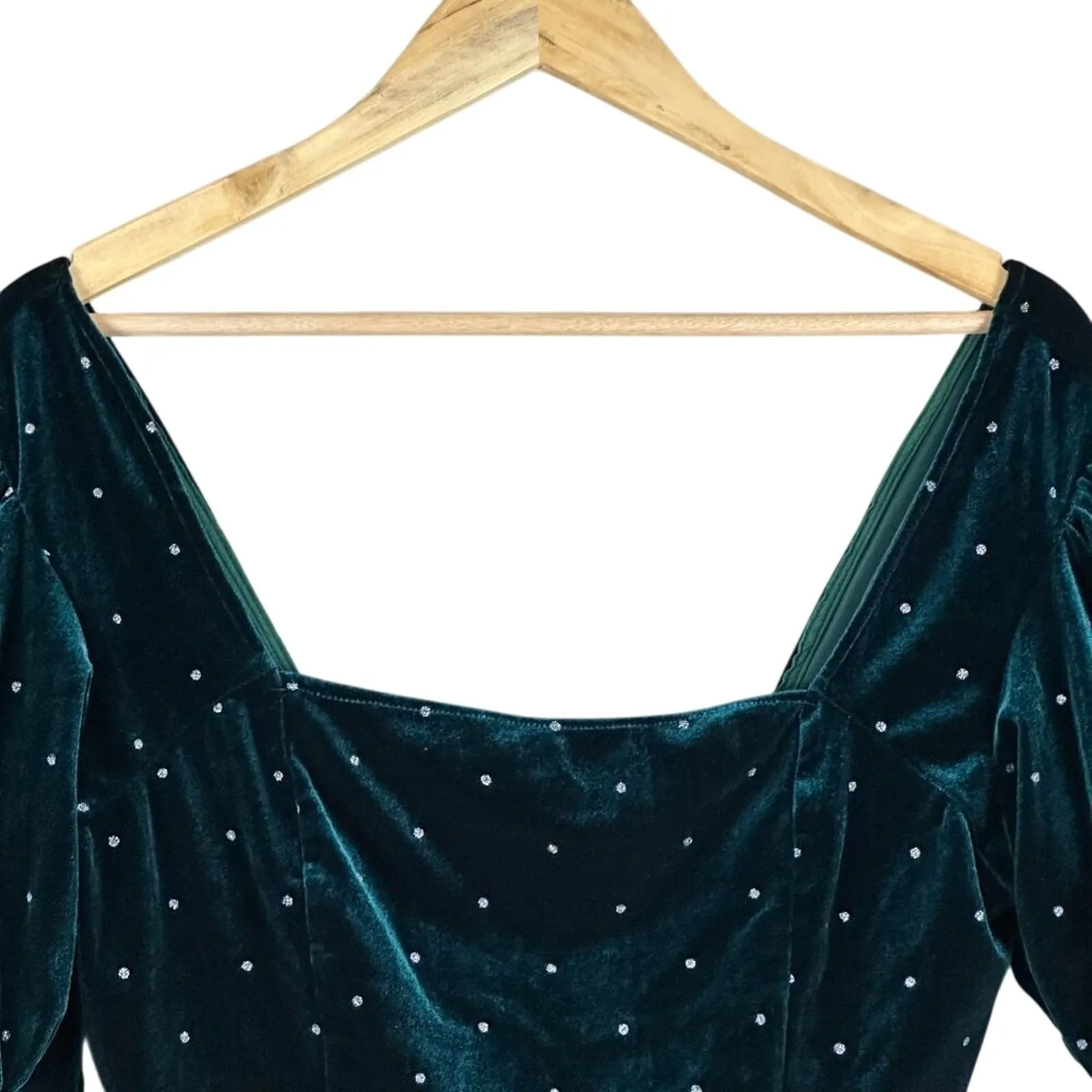 Cider Womens Coquette Velvet Polka Dot Crop Top Size L Green Romantic Fairy - Image 3