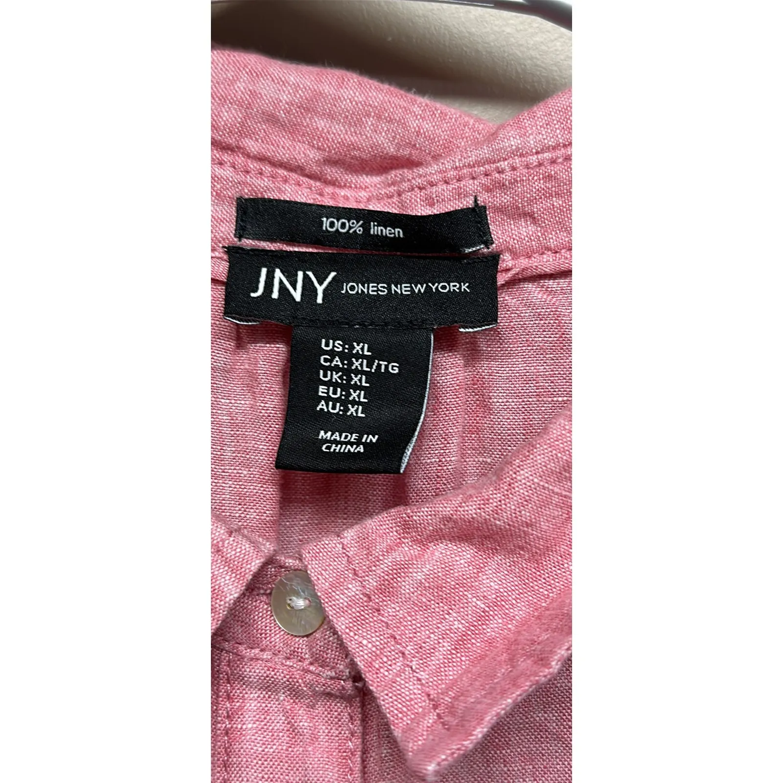 Jones New York Womens Pink Linen Button Up Shirt Long Sleeve Size XL - Image 3