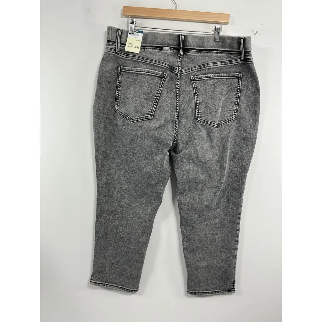 Womans NWT Terra & Sky Pull On Capri Jeans 1 X Gray Distressed - Image 2