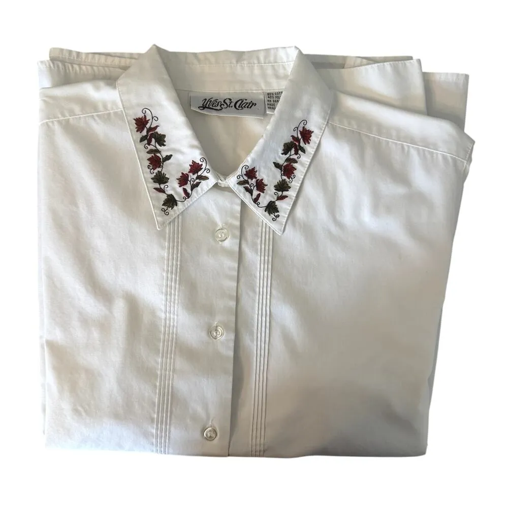 VTG Yves St. Claire White Blouse with Embroidered collar Women's size 14 Large - Image 2