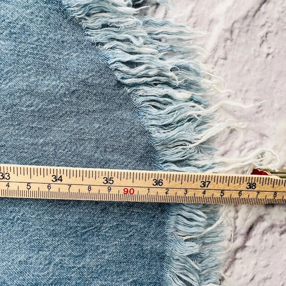 Lucky Brand  Dress XS Light Wash Pear Snap Button Down Frayed Hem Western Denim - Image 7