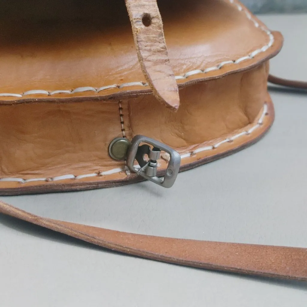 Small Leather Crossbody Bag Purse Hand Set Vintage Moon Boho Saddle Western Tan - Image 10