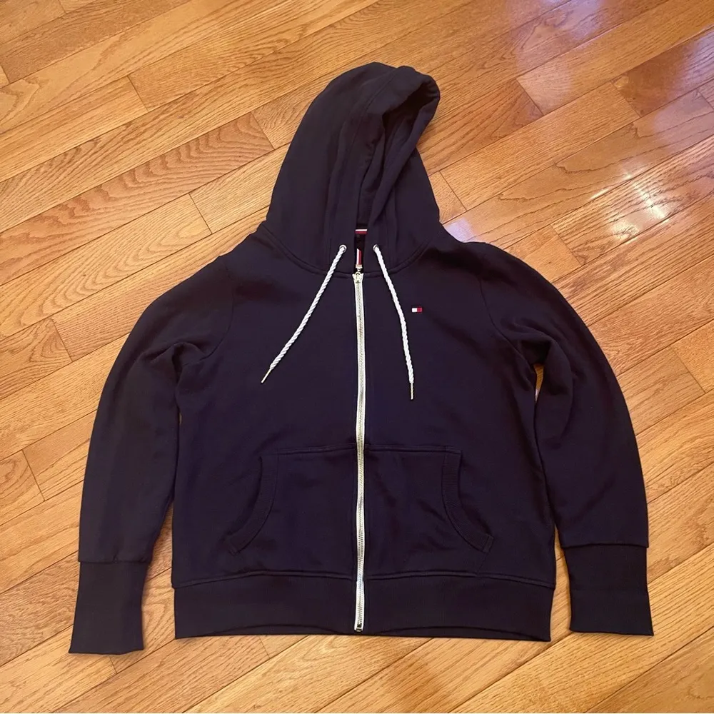 Tommy Hilfiger Women's French Terry Hoodie Full Zip Dark Blue Navy Sz L - Image 7